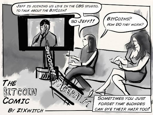 No. 009, “Early TV appearance”: Bitcoin Comic by Z1Xwitch