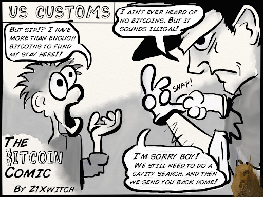 No. 032, “US Customs”: Bitcoin Comic by Z1Xwitch