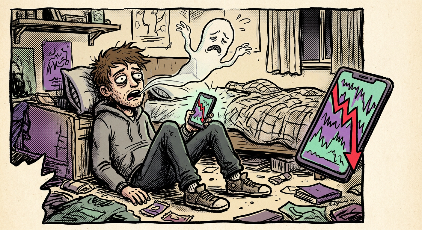 Anon slumped on his bedroom floor staring at a red crashing chart, his soul drifting out of his mouth.